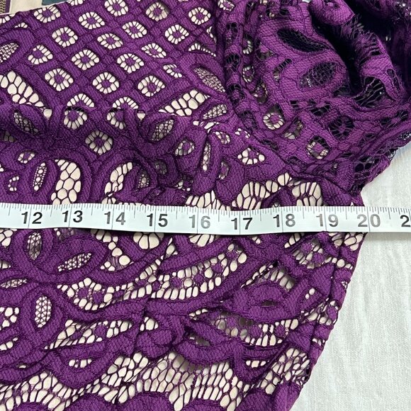 Gabby Skye Purple Lace Sheath Dress Lined 3/4 Sleeve Size 14 Cocktail Party - Picture 8 of 12